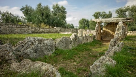 Timelapse of Dolmen Della Chianca, Unesco World Heritage Site in Bisceglie, Apulia, Southern Italy