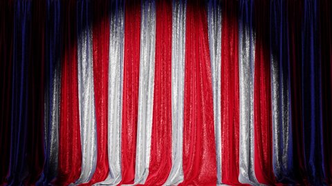 Realistic 3D animation of the striped and textured circus stage curtains rendered in UHD, alpha matte is included