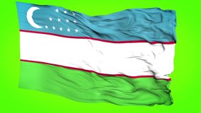 4K 60fps 3D footage of Uzbekistan flag animation isolated on green background for chroma key video editing