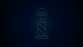 Glowing neon line Lighthouse icon isolated on black background. 4K Video motion graphic animation.