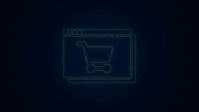 Glowing neon line Online shopping on screen icon isolated on black background. Concept e-commerce, e-business, online business marketing. 4K Video motion graphic animation.