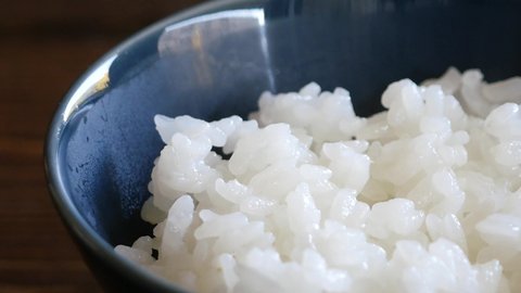 New rice video. A close-up of freshly cooked Japanese rice.