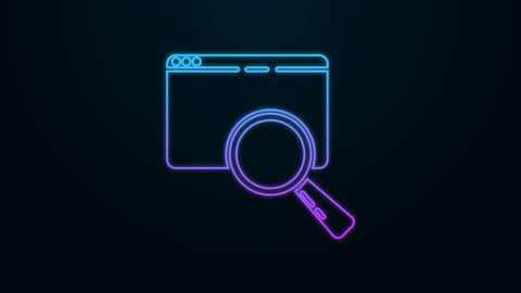 Glowing neon line Search in a browser window icon isolated on black background. 4K Video motion graphic animation