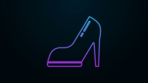 Glowing neon line Woman shoe with high heel icon isolated on black background. 4K Video motion graphic animation