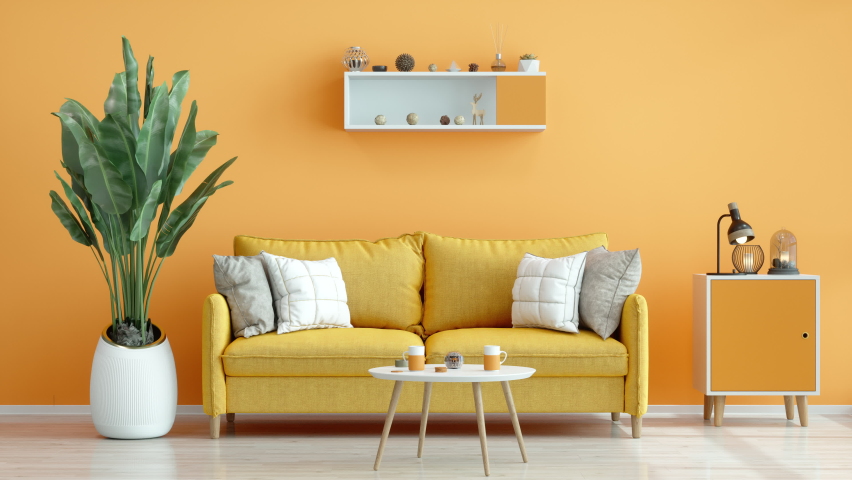 3d Rendering of Zero Gravity Yellow Living Room Royalty-Free Stock Footage #1062726118