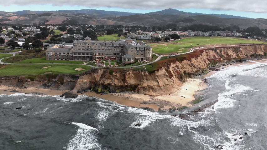 Aerial view of the Half Moon Bay California in 4K resolution.