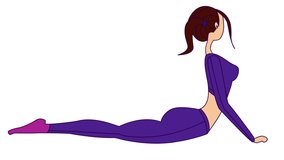 Cobra pose in yoga. Young girl in a purple suit. Woman doing exercises for the back. 2D animation of charging. Stock 4k video with alpha channel.