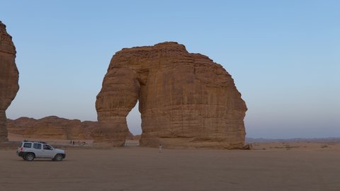 Tourist visit Elephant Rock (Jabal AlFil) in Al Ula, Western Saudi Arabia
