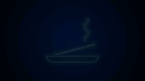 Glowing neon line Scented spa stick on a wooden stand icon isolated on black background. Incense stick. Cosmetic procedure aromatherapy. 4K Video motion graphic animation.