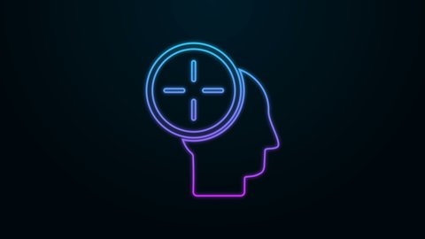 Glowing neon line Head hunting concept icon isolated on black background. Business target or Employment. Human resource and recruitment for business. 4K Video motion graphic animation