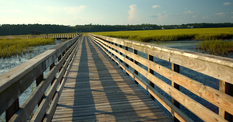 Walking Wooden Path through Huntington Beach State Park