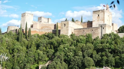 Alhambra palace on top of the hill 4K, Granada, Andalucia, Spain