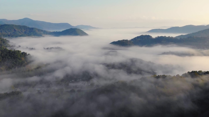 Blue Ridge Mountains Drone Footage at Dawn Above Clouds Royalty-Free Stock Footage #1062764323