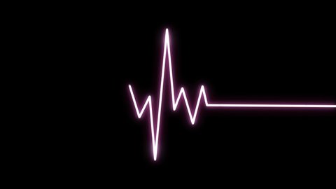 Neon heartbeat on black isolated background. 4k seamless loop animation. Background heartbeat line neon light heart rate display screen medical research