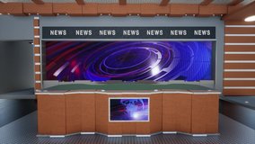 3D Virtual TV Studio News, Backdrop For TV Shows .TV On Wall.3D Virtual News Studio Background, Loop