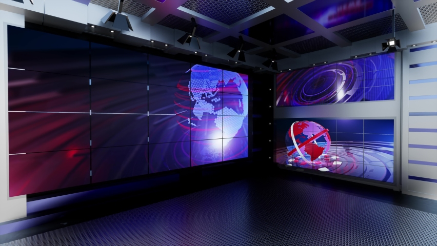 3D Virtual TV Studio News, Backdrop For TV Shows .TV On Wall.3D Virtual News Studio Background, Loop | Shutterstock HD Video #1062778225