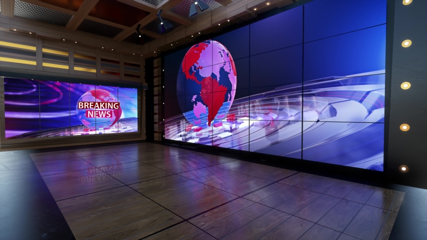 3D Virtual TV Studio News, Backdrop For TV Shows .TV On Wall.3D Virtual News Studio Background, Loop Royalty-Free Stock Footage #1062778243