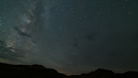 Time lapse of Milky Way galaxy over rock strata at Paria Canyon in Utah