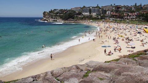 SYDNEY, NSW, AUSTRALIA. JANUARY 07 2018. Tamarama beach in Sydney. Tamarama Beach sits between two prominent headlands on the Bondi to Coogee Walk.
