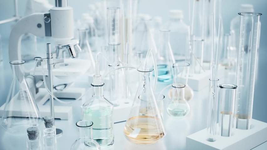 Glassware equipment in laboratory for science or chemical experiments Royalty-Free Stock Footage #1062793873