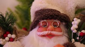 Portrait of Santa Claus toy, happy face close up. New Year for compositing over your footage, stylizing video, transitions. Merry Christmas and Happy new Year