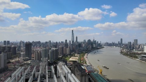 Modern office building and cityscape. Shanghai downtown aerial view. Business economy, travel or industrial concept b-roll footage, drone aerial view in Shanghai China