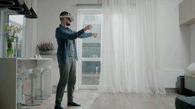Male Play Game Wearing Virtual Reality Glasses