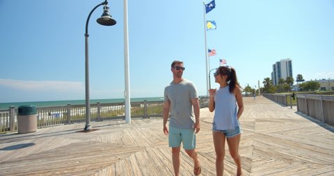 Cute Young Couple on Boardwalk, Myrtle Beach, 4K