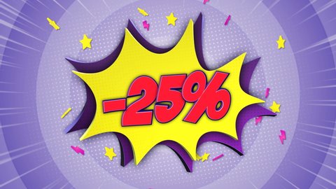 -25% OFF DISCOUNT Comic Text Animation and Speech Bubble with Alpha Matte. Loop, 4k.