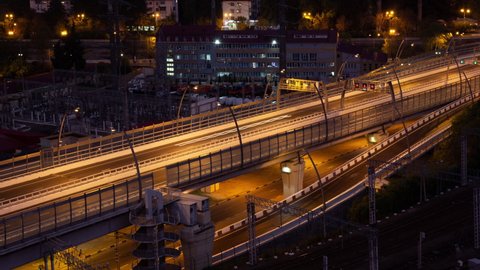 Timelapse of busy night traffic, Speed lines on the road