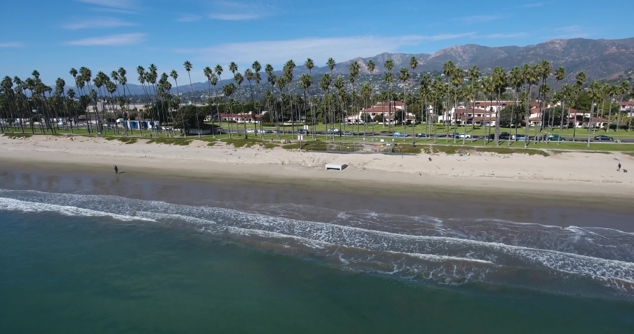 Flying near oceanfront in Santa Barbara, CA Royalty-Free Stock Footage #1062837283