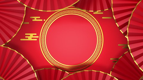 Loop animation of Chinese fan with traditional celebration decoration, 3d rendering.
