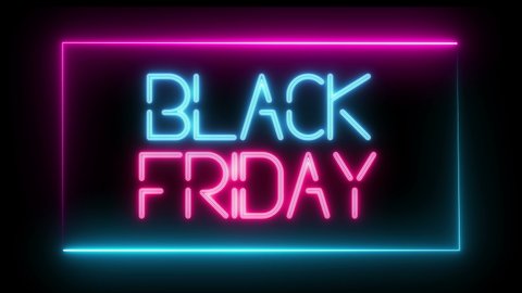 Animated black friday sign. neon effect, Light neon on black background.