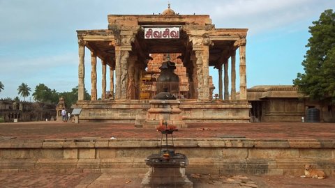 Thanjavur, India - Circa December 2019. Beautiful architecture of Brihadeeswara Temple in Thanjavur.
