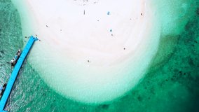 Aerial view of drone, Scene of Beautiful nature Top view of White beach sand in summer day, Seawater clear and blue green. Nature in Khai Iland. At Khai island, Phuket, Thailand. Nature and travel.