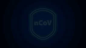Glowing neon line Shield protecting from virus, germs and bacteria icon isolated on black background. Immune system concept. Corona virus 2019-nCoV. 4K Video motion graphic animation.