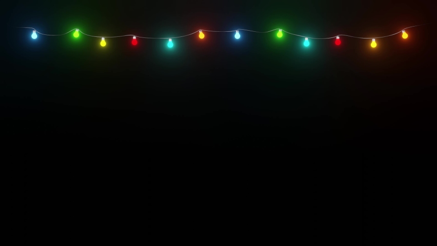 Beautiful light bulb string with flashing lights. 3d rendering party, Christmas or new year background animation