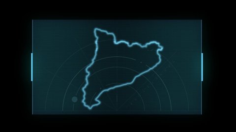 Futuristic,science fiction, graphic user interface, HUD, with interactive display and digital elements with catalonia map