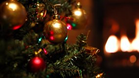 Christmas Decorations With Cinematic Detail Of Bauble On Tree, Relaxing Scene At Home In Front Of Warm Fire. - Powered by Shutterstock - Get 15% off with code: PIKWIZARD15