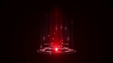 Red Hologram rounded HUD design animation. Digital technology concept in red colors. Radial graph visualization. Hi-tech panel. Futuristic interface. Modern display. Virtual data.