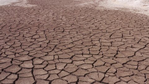 A view of a cracked surface of a parched lake. The concept of global warming, environmental pollution and post-apocalypse