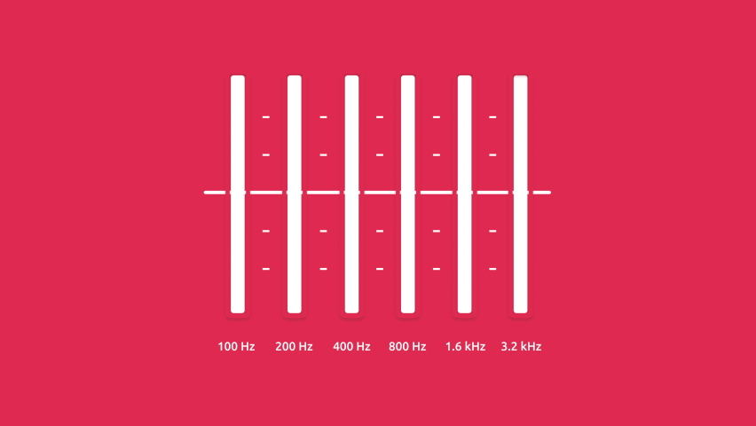 Bright and simple equalizer animation concept with amplitude signs. Audio sound visualization. Technologic equipment backdrop. Music, voice, dynamic sound tune changing. Material, flat style. 4K clip