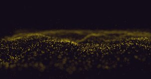Beautiful Abstract gold motion background shining gold particles. Shimmering Glittering Particles With Bokeh. New year and Christmas background. Seamless 4K loop video animation