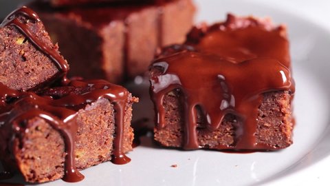Vegan brownie with dark chocolate. Vegan dessert concept.