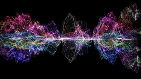 Audio wavefrom. Artificial Intelligence Voice, Futuristic sound wave visualization. Voice speech waveform in Neon Colors isolated on black background. AI Voice  speech horizontal WaveForm in 4K