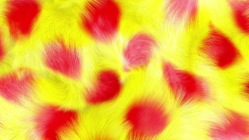 Faux fur background, 3D generated, slowly waving fluffy texture, red dots on bright yellow background in 4K. | Shutterstock HD Video #1062939376