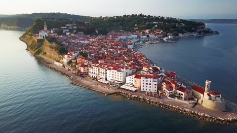 Aerial, Piran town of salt, most beautiful town on the Slovenian coast