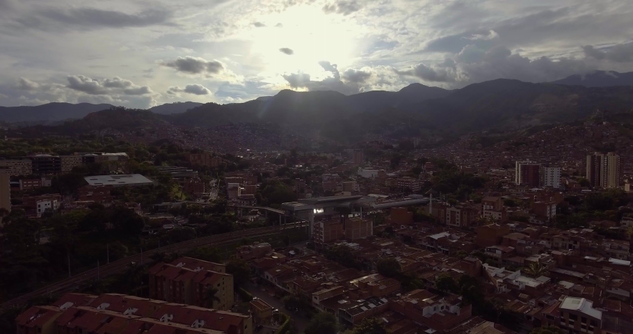 Dark Silhouette of Medellín, Antioquia, Colombia Cityscape on a Cloudy Day