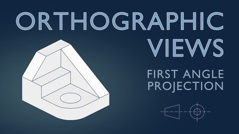 Technical drawing with orthographic views from 3D model with first angle projection method. Learning video and part of a series.

