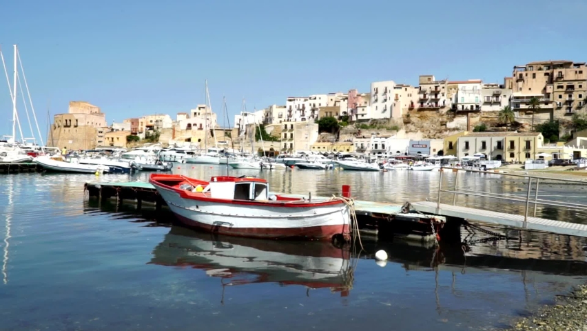 Sicilian port of Castellammare del Golfo coastal village of Sicily Trapani Italy Royalty-Free Stock Footage #1062956377